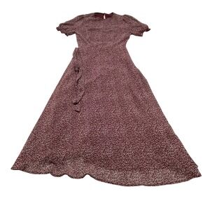 Womens Floral Short Sleeve Maxi Dress‎ XS Burgundy Flowy Boho Summer Casual